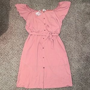 Stella Tweed Off Shoulder Belted Button Through Dress - Sz M